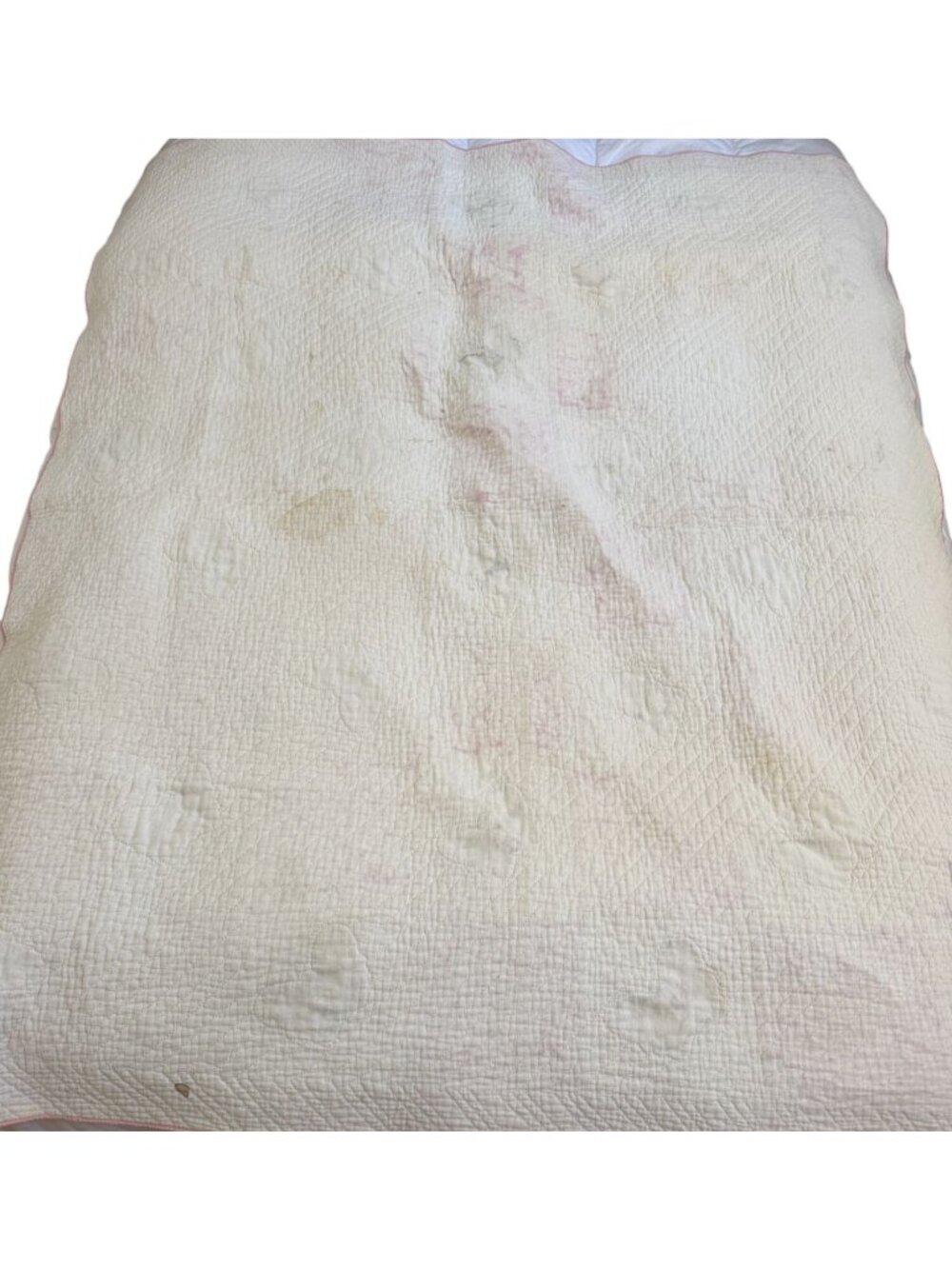 Handmade PinkWhite Butterfly Stitched Applique Antique Vintage Quilt Sz 63x70 - Picture 9 of 11
